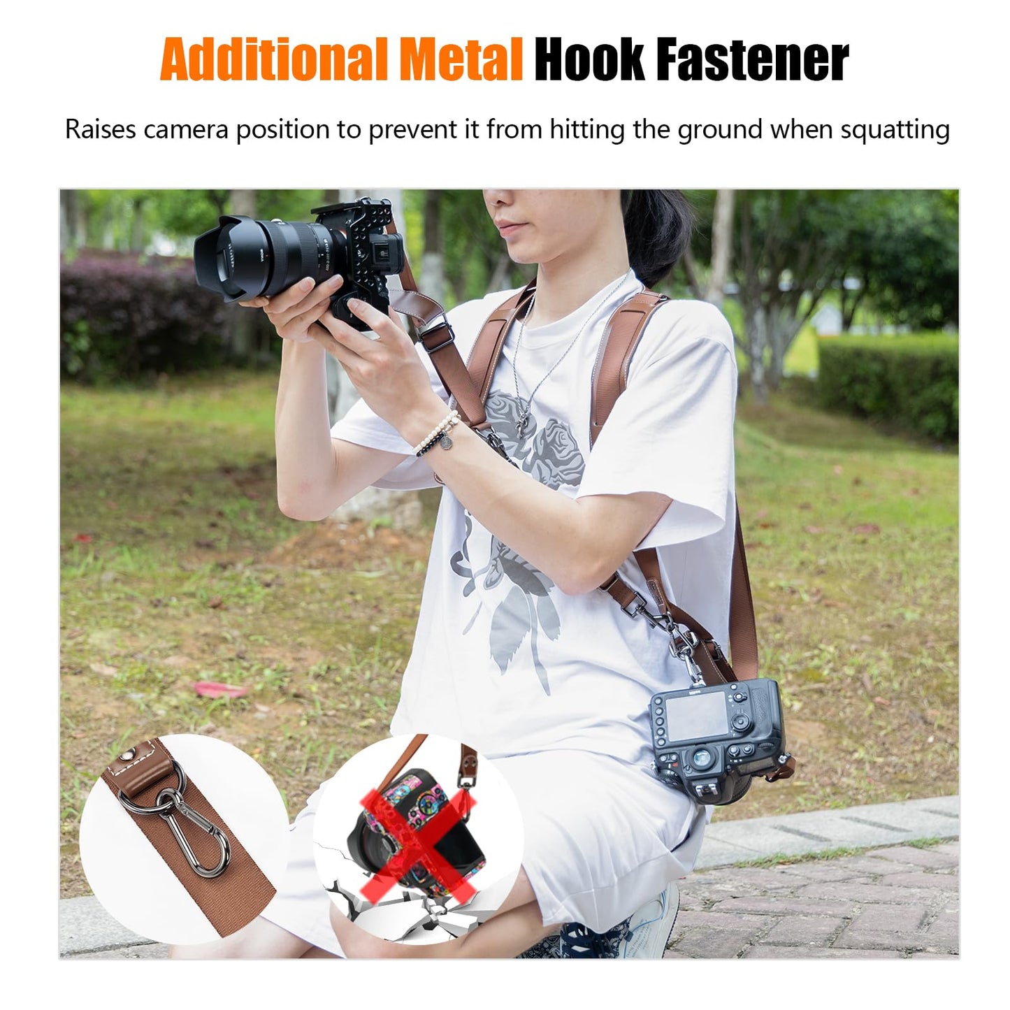 Cwatcun Camera Strap, Camera Harness for Photographers-Leather Dual Camera Neck Shoulder Straps for Canon, Nikon, Sony, Fuji DSLR SLR Mirrorless Camera- 1.0 S Coffee
