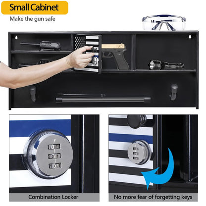 BUYYAH Wall Mounted Police Gear Rack, All Iron Frame with Gun Storage, Combination Lock, Tactical Duty Gear Rack for Home, Office, Police Gift Decor with Flag, Black