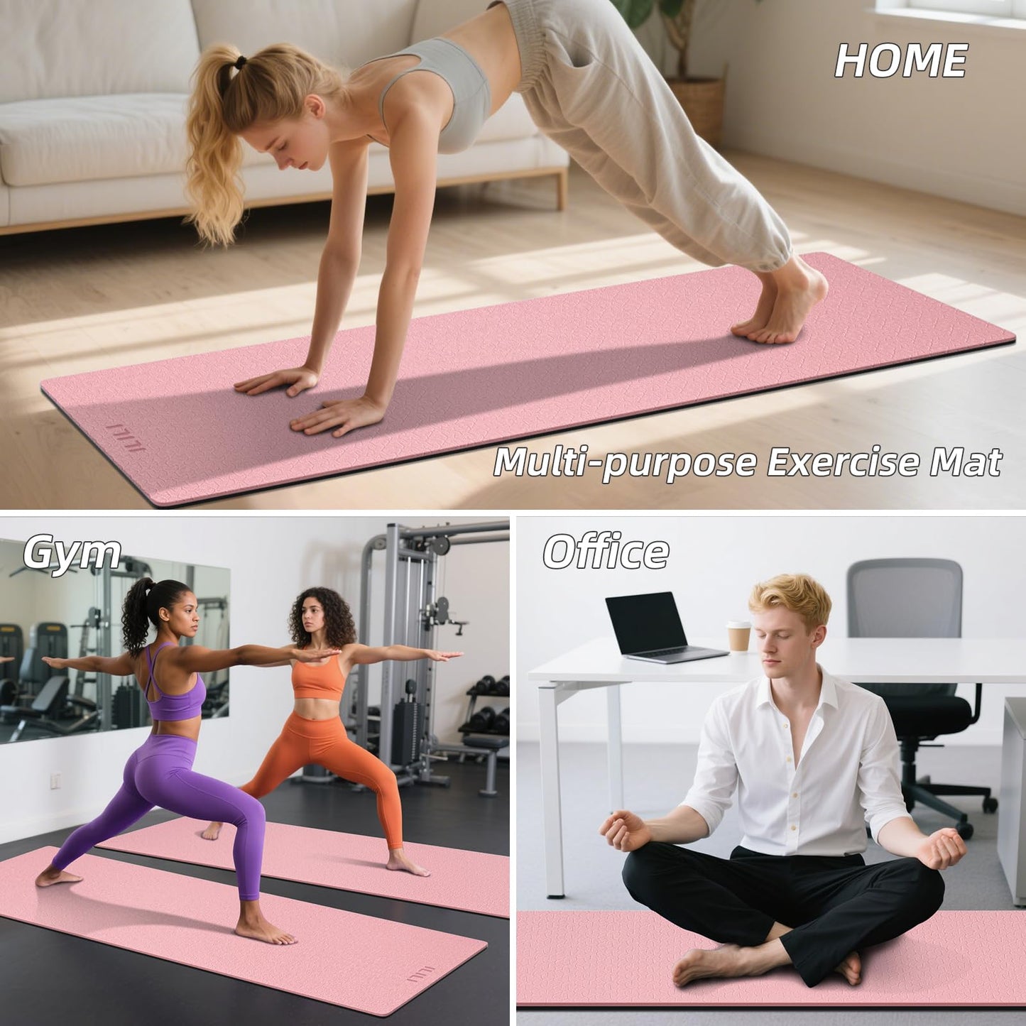 ILILI Yoga Mat 10mm Extra Thick and 193cm Extra Long, 76x28×0.4 Inch, Double Color Non-Slip TPE Material, Easy Carrying with Strap, Ideal for Yoga, Pilates, Floor Exercise, Home and Outdoor Use, Eco Friendly