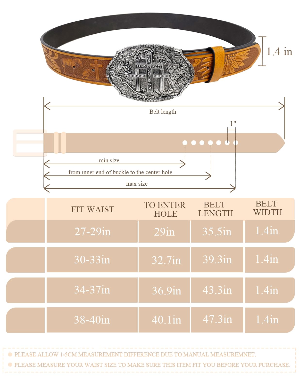 TOPACC Western Belts for Woman Men Cross Belt Buckle Cowgirl Cowboy Brown Leather Country Belt for Jeans Pants