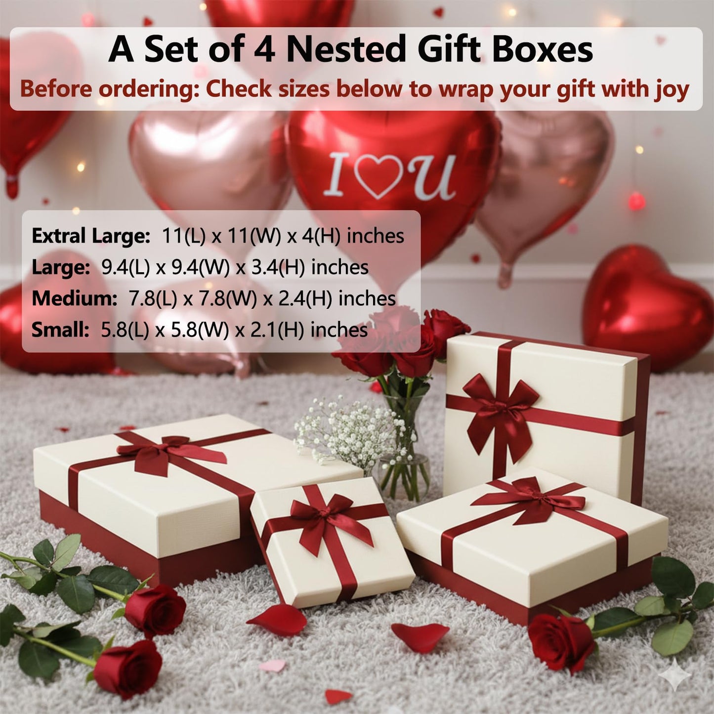Eerbaier Gift Boxes with Lids for Presents, Set of 4 Gift Boxes for Presents, Luxury Gift Wrap Boxes, Decorative Present Boxes for All Gift Giving Occasions
