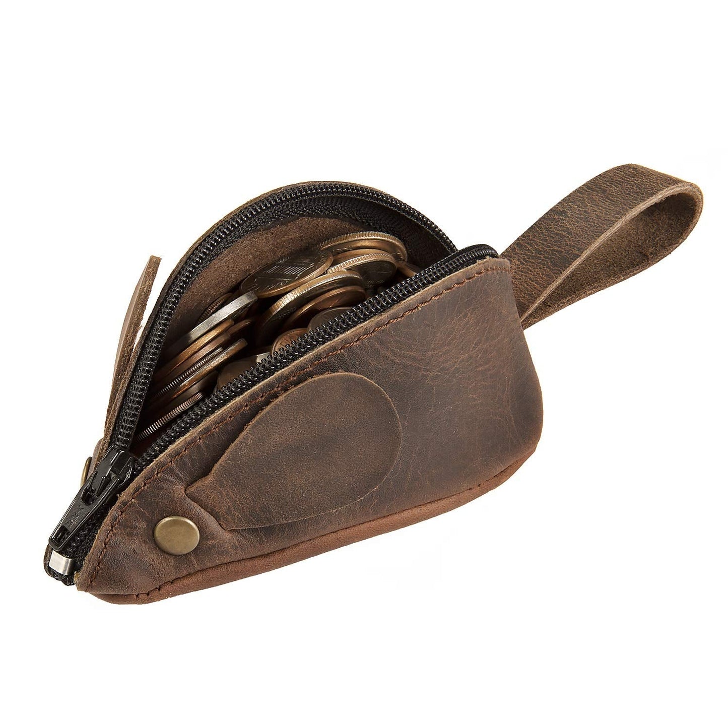 Rustic Leather Mouse Coin Purse Change Pouch Holder Cute Design YKK Zipper Handmade By Nabob Leather (Rustic Brown)
