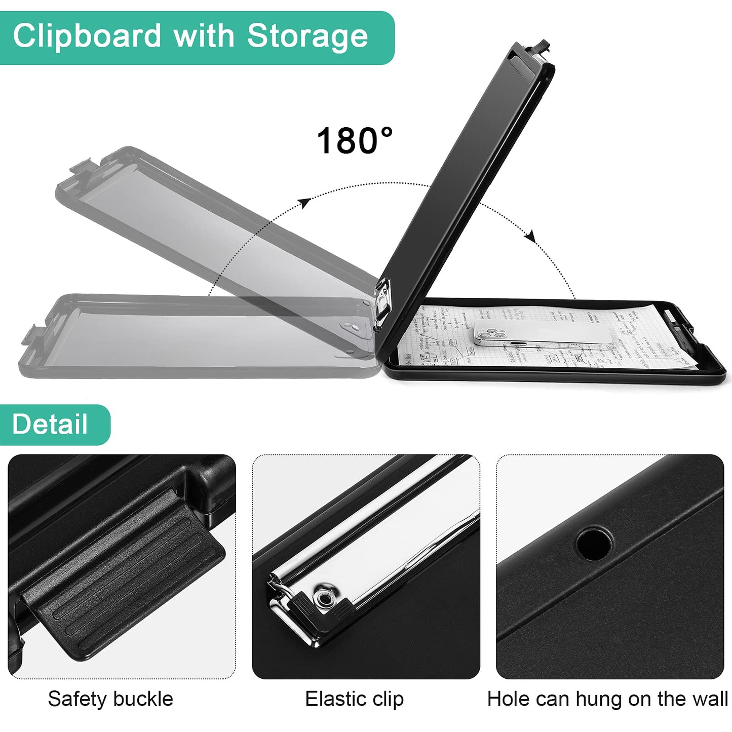 4 Pieces Clipboard with Storage Plastic Storage Clipboard Nursing Foldable Clip Board with Low Profile Clip for Student Teacher Nurse Employee, Letter Size 9. 5 x 13. 5 Inch