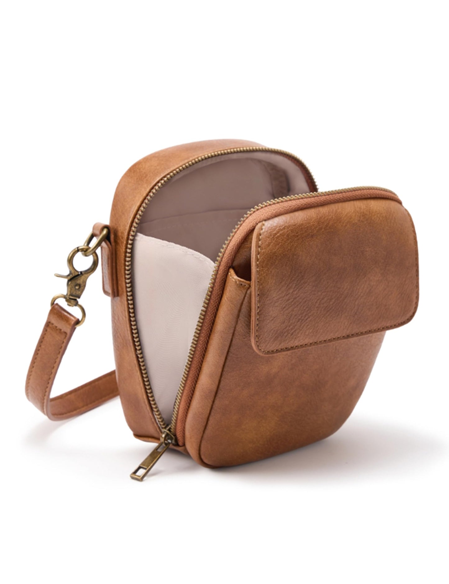 Yarnic Small Crossbody Bag, Vegan Leather Cell Phone Purse for Women, Vintage Wallet Bag with Card Slots (Brown-leather strap)