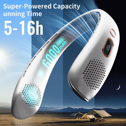 VEKK Neck Fan, Portable Bladeless Fan, 6000mAh Battery USB Rechargeable, LED Display, 360° Cooling Wearable Personal Fan, 3 Speeds, Quiet, Hands Free Neck Fans for Travel, Outdoor, Camping