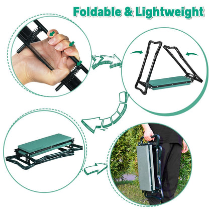 MENOLY Garden Kneeler and Seat, Folding Stool with Kneeling Pad, Bench with 6 Garden Tools, Tool Pouches, Glove, Detachable Belt - Gardening Gift for Women, Men, Mom, Parents, Elders