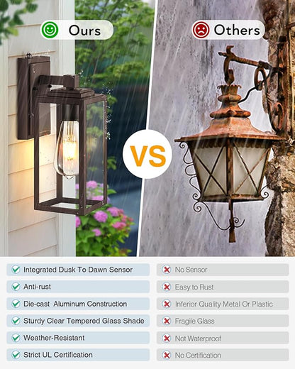 VIANIS 2 Pack Oil Rubbed Bronze Outdoor Lights Wall Mount, Dusk to Dawn Wall Lights for House Outside, Aluminium Modern Porch Lights Sconce, ORB Exterior Lantern Fixture with Waterproof, Anti-Rust