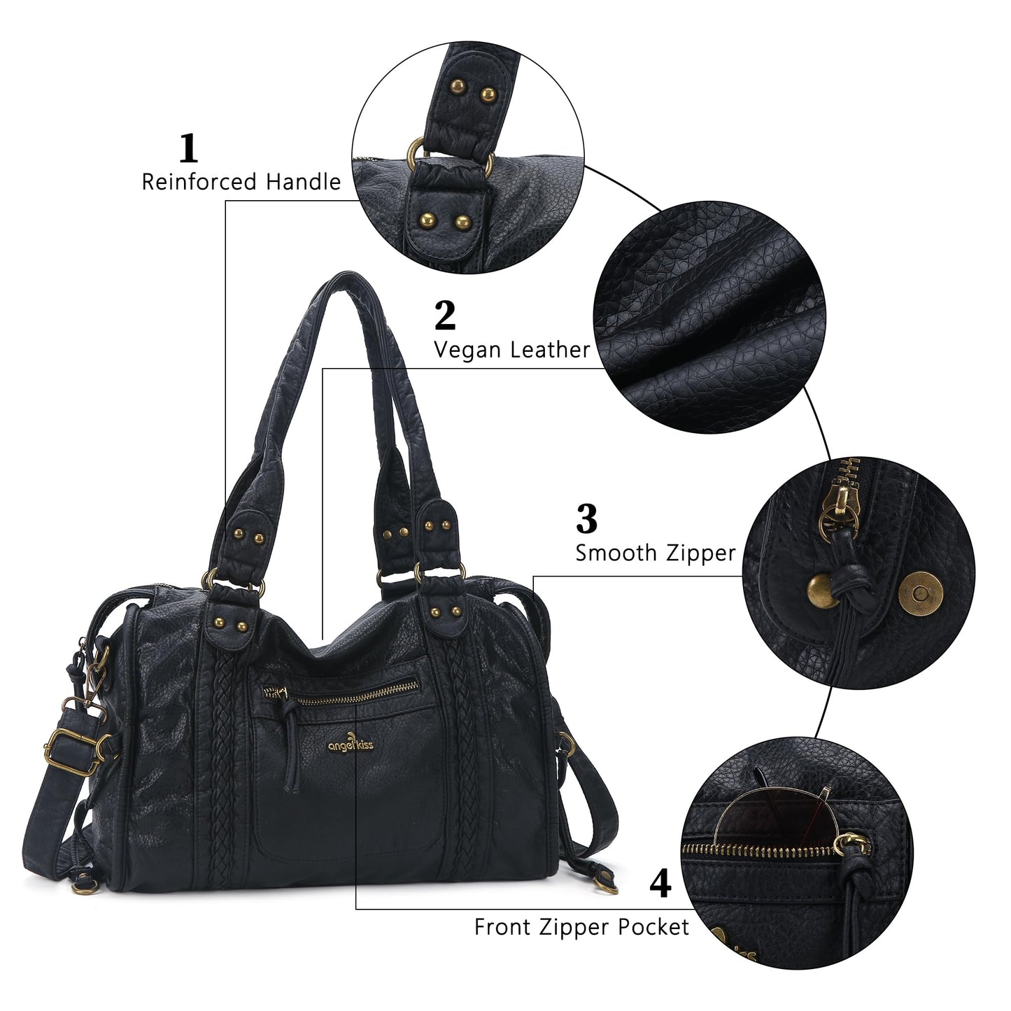Angel Kiss Hobo Bags For Women Vegan Leather Hobo Satchel Handbags Large Tote Purses Shoulder Bag