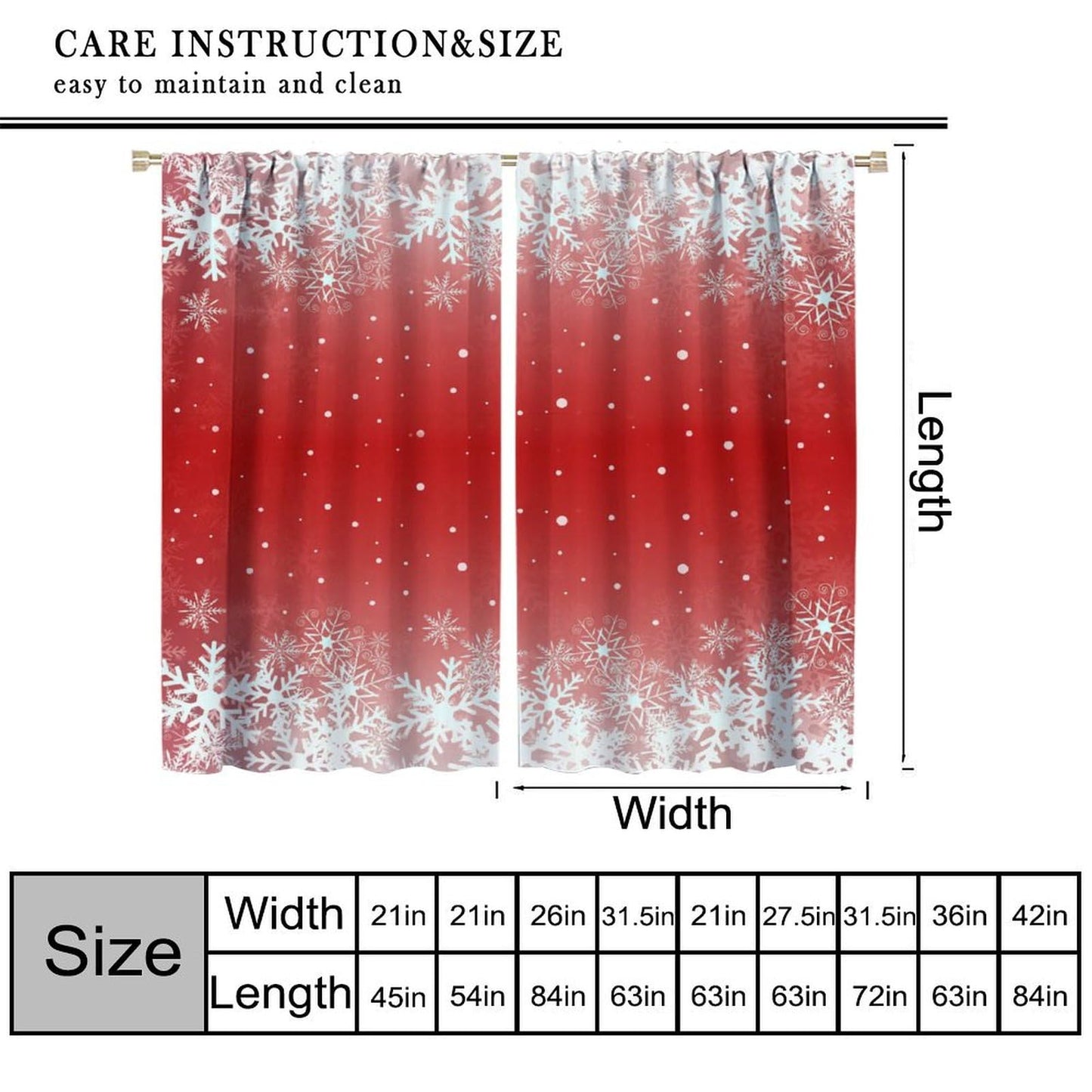 FengMingRui Merry Christmas Snowflakes Curtains for Happy Festival Living Room Bedroom Home Decor Window Drapes 42" W X 45" L