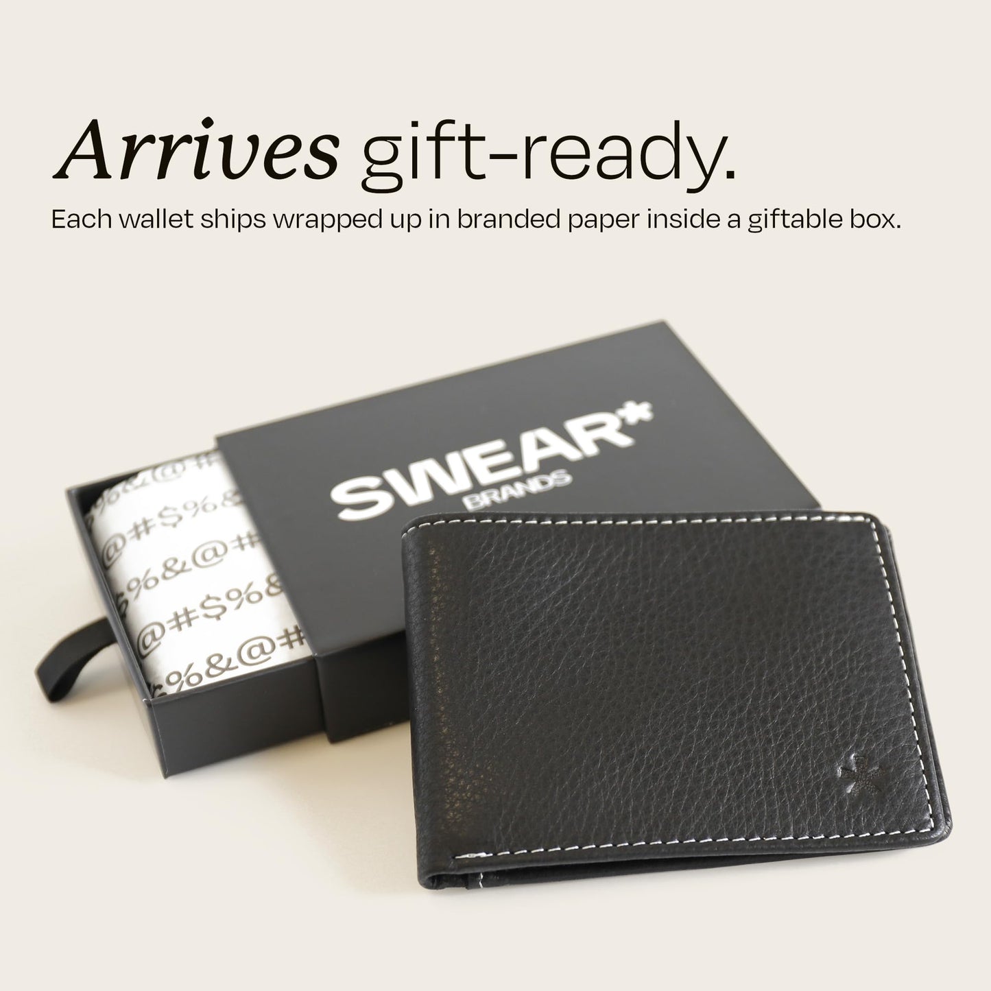 Swear Brands Full-Grain Leather Wallet | Slim RFID Blocking Bifold Design with Cash Pocket & Card Pull Strap | Holds 1-12 Cards | Stylish & Durable (Black)