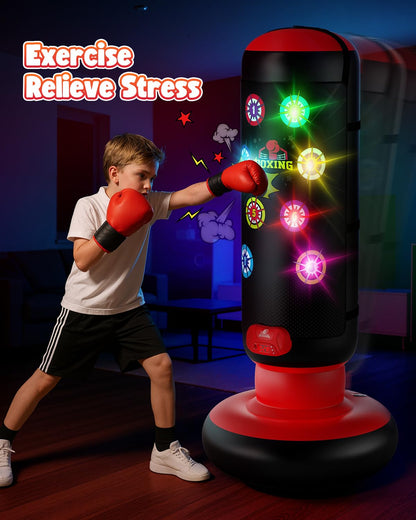 HopeRock Punching Bag for Kids, Boxing Set with Scoring, Light, Music, 4 Game Modes, Inflatable Boxing Bag with Gloves, Birthday Gifts Toys for 4-8-12 Years Old Boys