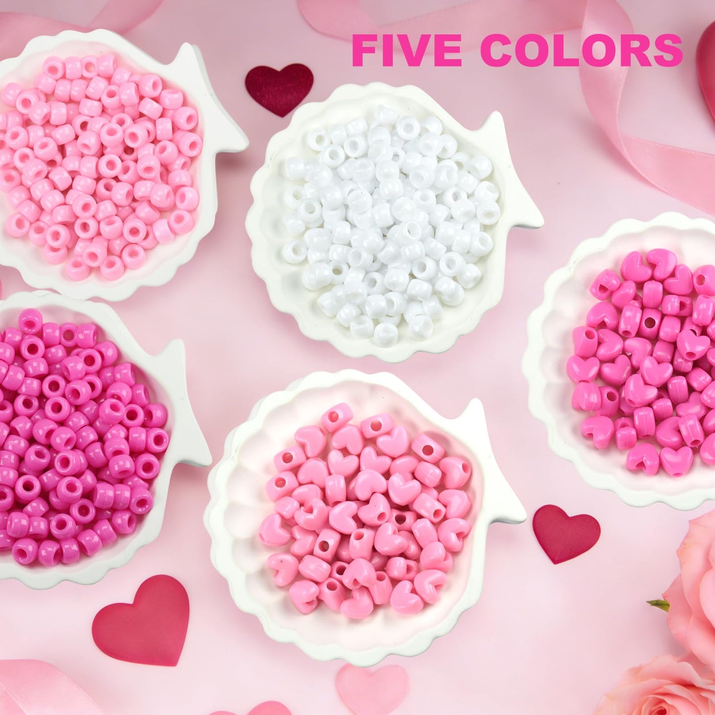 1200pcs Valentine Beads Assortment - Pink Red Pony Bead and Heart Beads for Jewelry Making, DIY Crafts, Valentine's Party Decorations,Necklace, Bracelets, Earrings, Hair Bead (Valentine Pink 1200PCS)