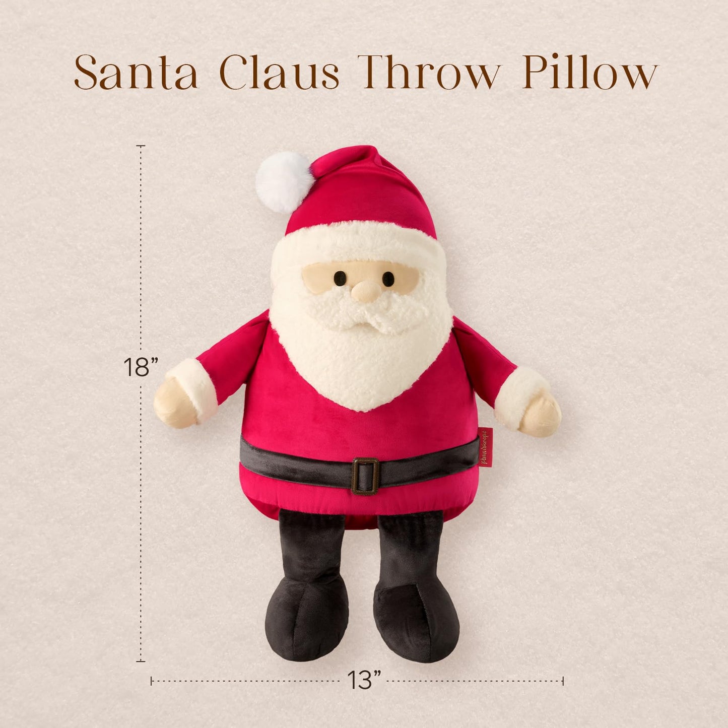 Phantoscope Merry Christmas Throw Pillow, 3D Velvet Santa Claus Shaped Pillow with Faux Fur Beard Plush Xmas Decorative Pillow for Couch, Red, 18×13 inch