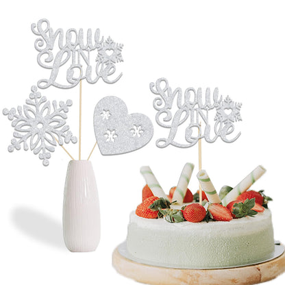 12Pcs Snow in Love Centerpiece Sticks - Winter Bridal Shower Table Decorations - Winter Snowflake Theme Party Decoration Silver Glitter