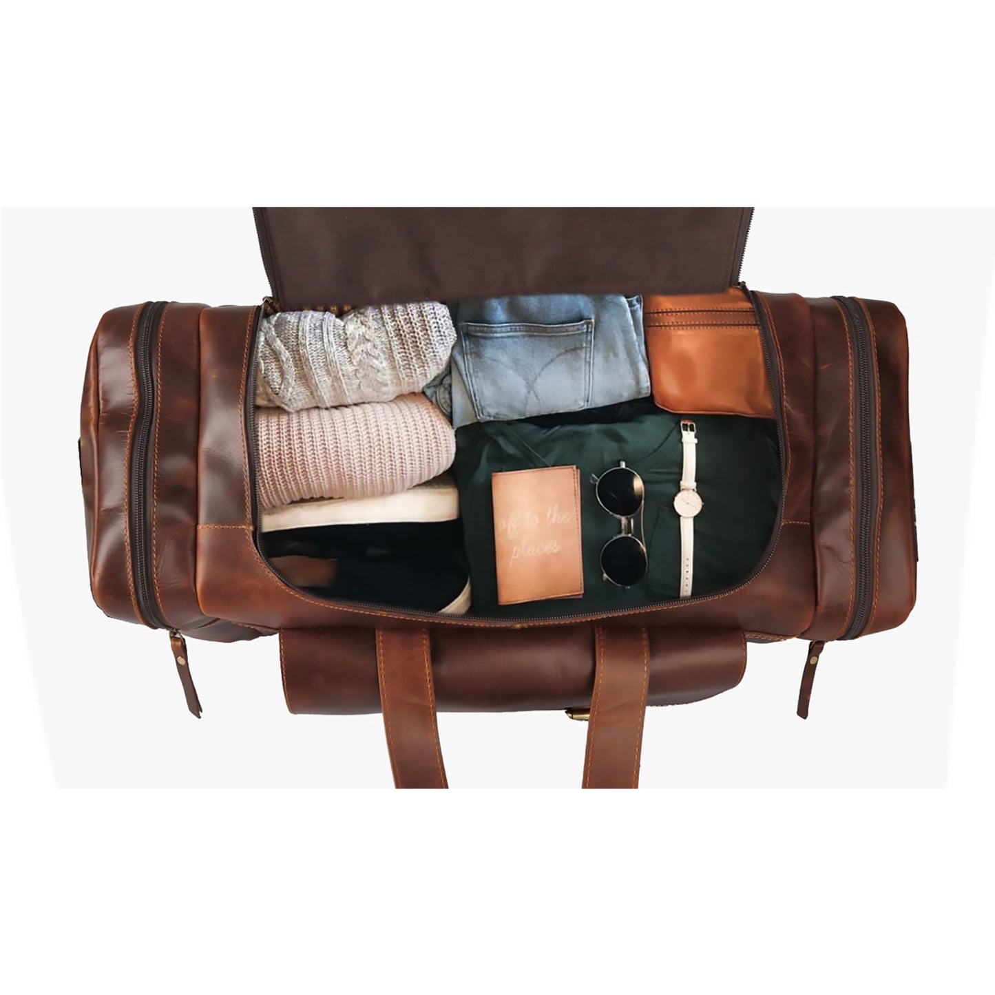 Leather duffel bag 24 Inch U Zip holdall Travel sports Duffle Weekend gym Sports