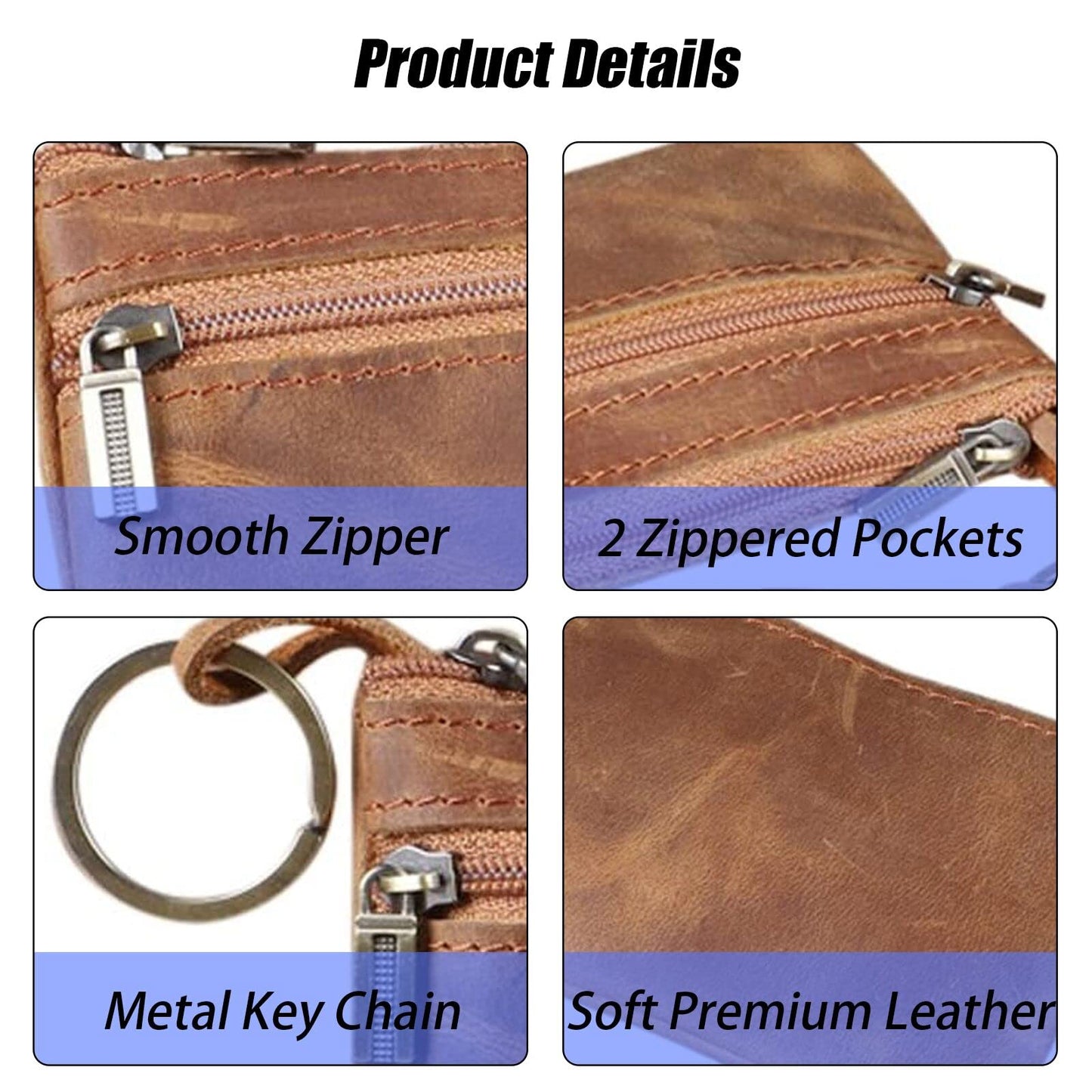Coin Purse for Men,Coin Pouch with Zipper for Men Women,Genuine Leather Mini Coin Pocket Pouch Change Holder Mens Tray Purses Coin Purse Cash Change Wallet Key Holder Money Pouch