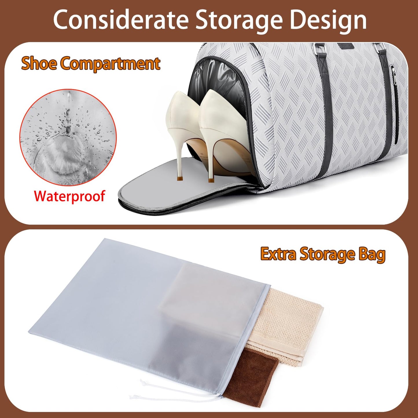 Convertible Garment Duffel Bag for Travel - Carry On Garment Bags With Toiletry Bag Large Weekender Bag for Men Women 2 in 1 Hanging Suitcase Suit Travel Duffel Overnight Bags 4pcs Set