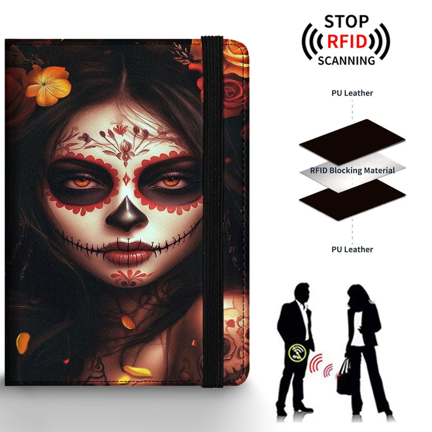ZXYBNMLE Passport Holder Wallet Cover Case,RFID Blocking Passport Cover,Large Capacity Travel Wallet with Multi Card Slots (Day of The Dead Girl Art)