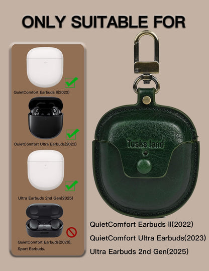 Tusks Land case for Bose QuietComfort Ultra & Bose QuietComfort Earbuds II,Bluetooth Earphone Protective Cover Genuine Leather Earphone Case (Green)