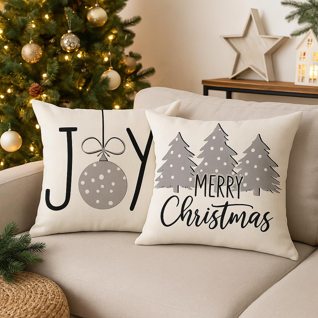 PSDWETS Merry Christmas Pillow Cover 18x18 Set of 4 Christmas Decorations let It Snow Holiday Farmhouse Decor Cushion Cover for Home Sofa