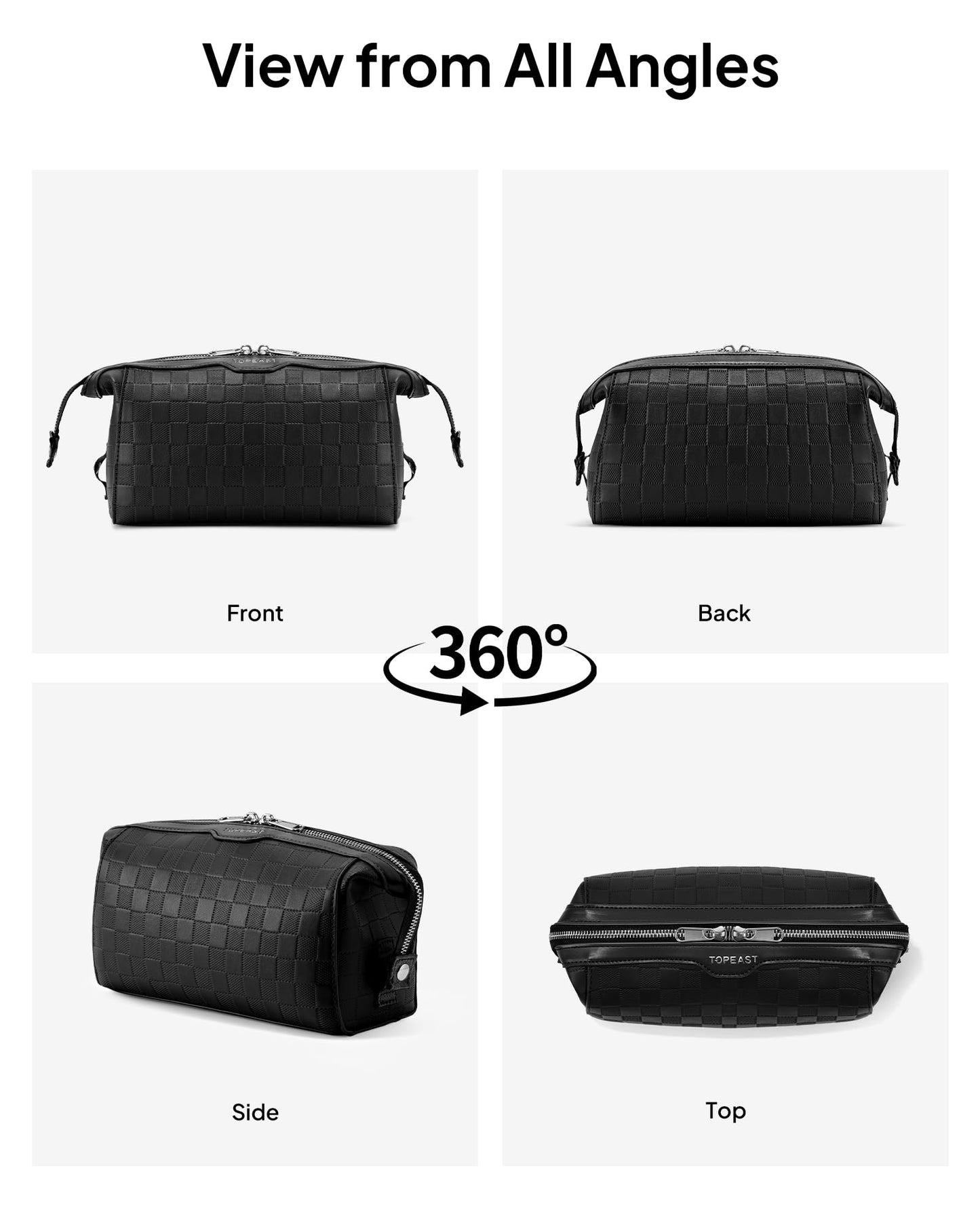 TOPEAST Travel Makeup Bag Cosmetic Bags for Women, 3 Pcs Set Make Up Toiletry Bag with Removable Zip Pouch, Waterproof Leather Makeup Brush Organizer for Travel Essentials, Black