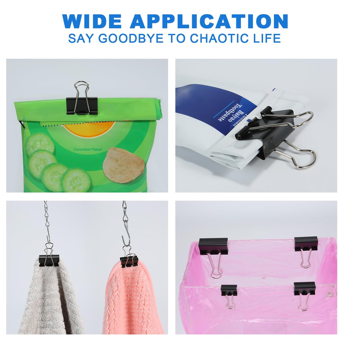 Binder Clips Assorted Sizes Including Extra Large Medium Small Mini and Micro, Office Supplies File Clamps Paper Clips, 6 Sizes in 6 Boxes, 208 PCS Metal Black Clamps for School