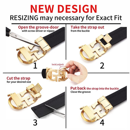 ARIMIA Fashion Diamond Men Real Leather Ratchet Belt Black Adjustable Length Full Grain Soft Genuine Cowhide Strap 1.5 Inch Wide (Gold Black G1, Adjustable from 26" to 46" Waist)