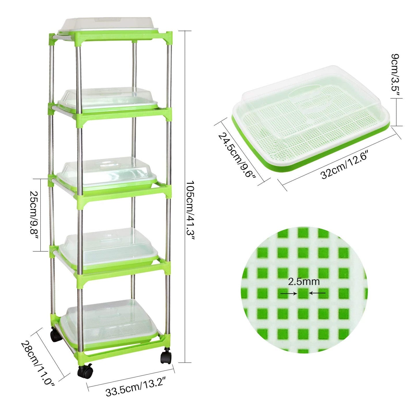 5 Layers Seed Starter Kit - Seed Sprouter Trays with Clear Lid & Stainless Steel Shelf, Soil-Free Germination Trays for Indoor/Outdoor Microgreens, Wheatgrass Mung Beans Cat Grass & Seedling Growing