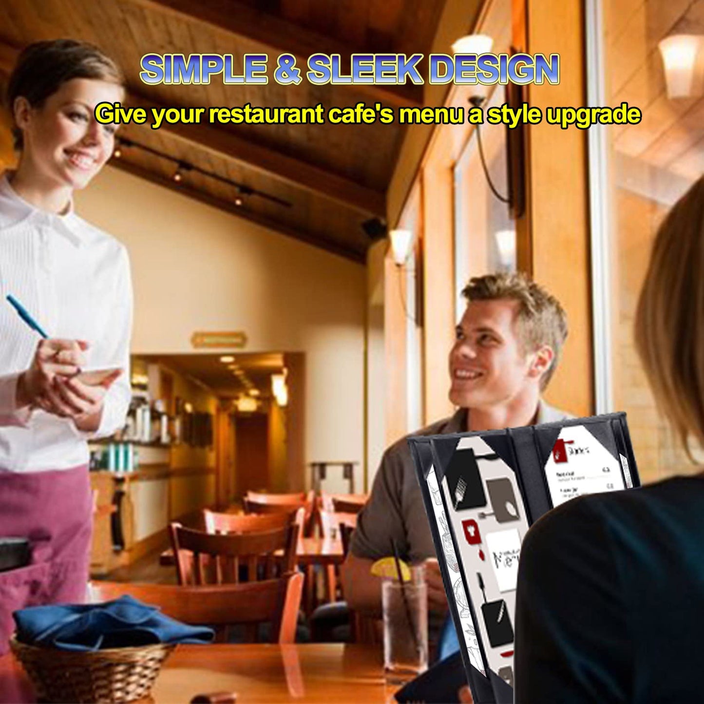 WFD.L 3 Packs Leather Menu Holder for 4.25x11 inch menus, Menu Covers Six Views Menu Covers for Restaurant Coffee Bars Hotel, Restaurant Covers 6 Views