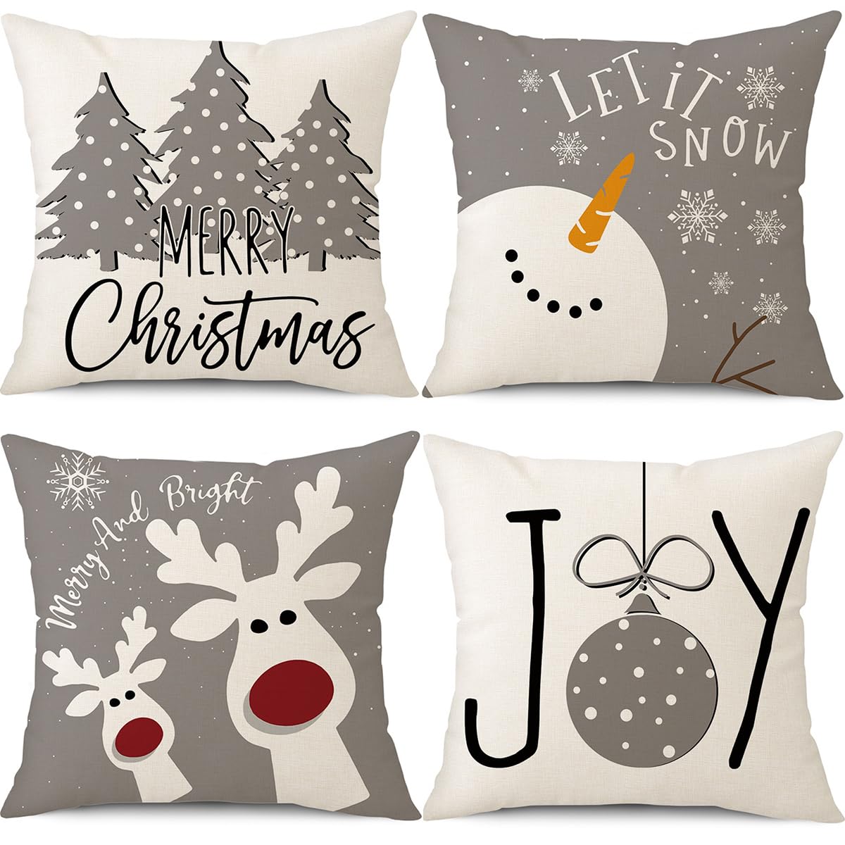 PSDWETS Christmas Pillow Covers 18x18 Set of 4 Christmas Decorations Snowman Deer Tree Winter Holiday Decor Throw Cushion Case for Home Couch