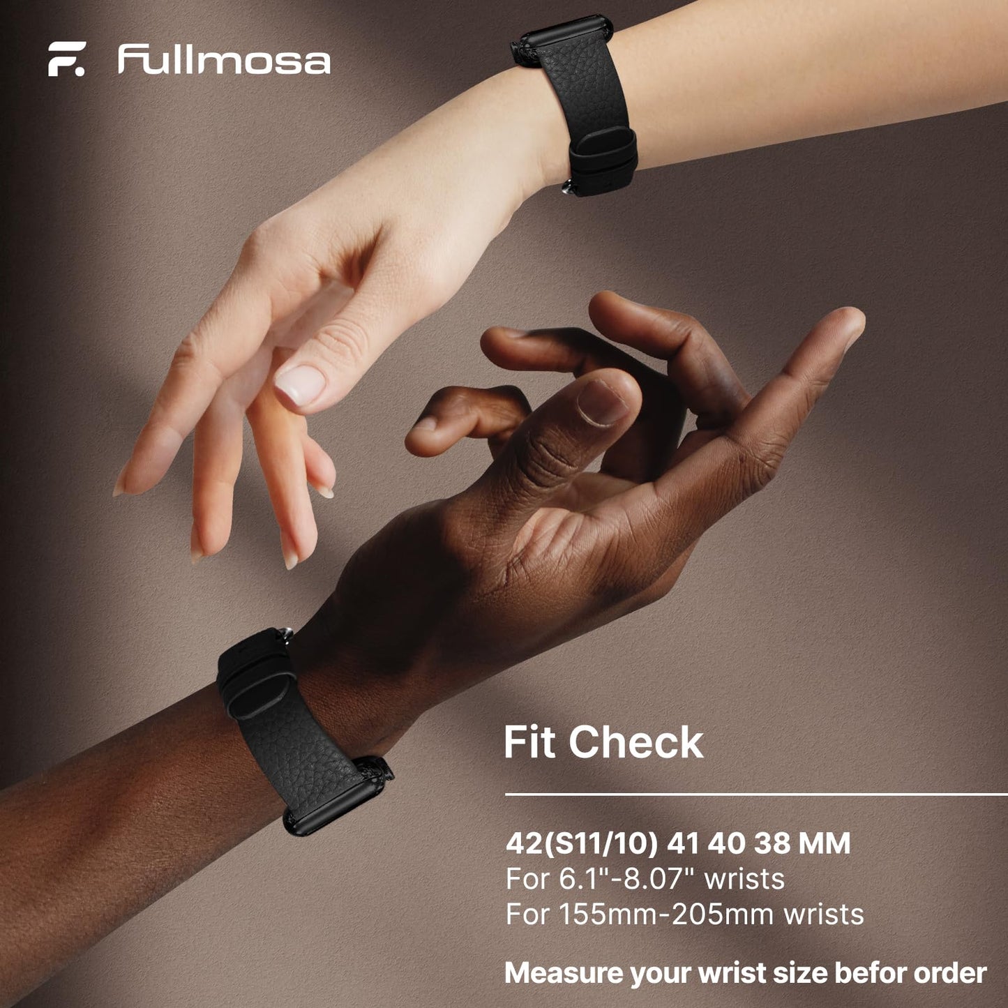 Fullmosa Leather Bands Compatible with Apple Watch Band 41mm 40mm 38mm 42mm 44mm 45mm 46mm 49mm Women Men for iWatch Series 11/10/9/8/7/6/5/4/3/2/1,Ultra3/2/1,SE3/2/1, 42mm 41mm 40mm 38mm, Black/Silver
