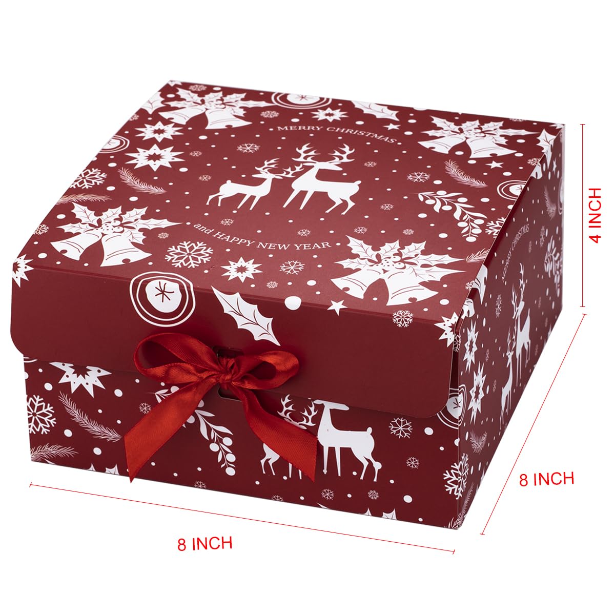 ARTLYMERS Christmas Gift Boxes with Lids, 12 Pack Gift Box and Red Ribbon Christmas Themed Pattern Small Gift Boxes for Xmas Presents Gifts Easy Assemble