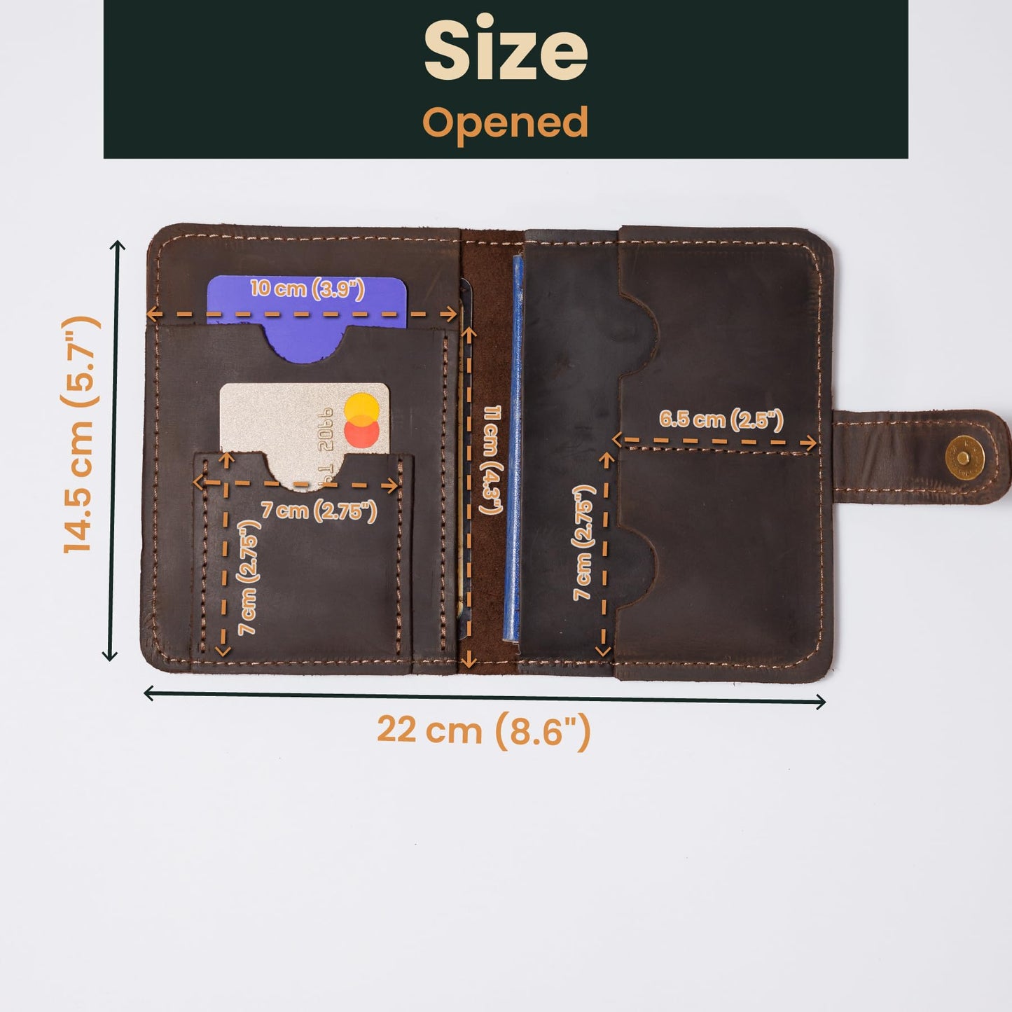 Full Grain Leather Passport Holder for Travel – Handmade Slim Wallet with Card Slots & Magnetic Closure – Compact Leather Case for Passport, Boarding Pass & Cards – Premium Gift (Non-Custom)