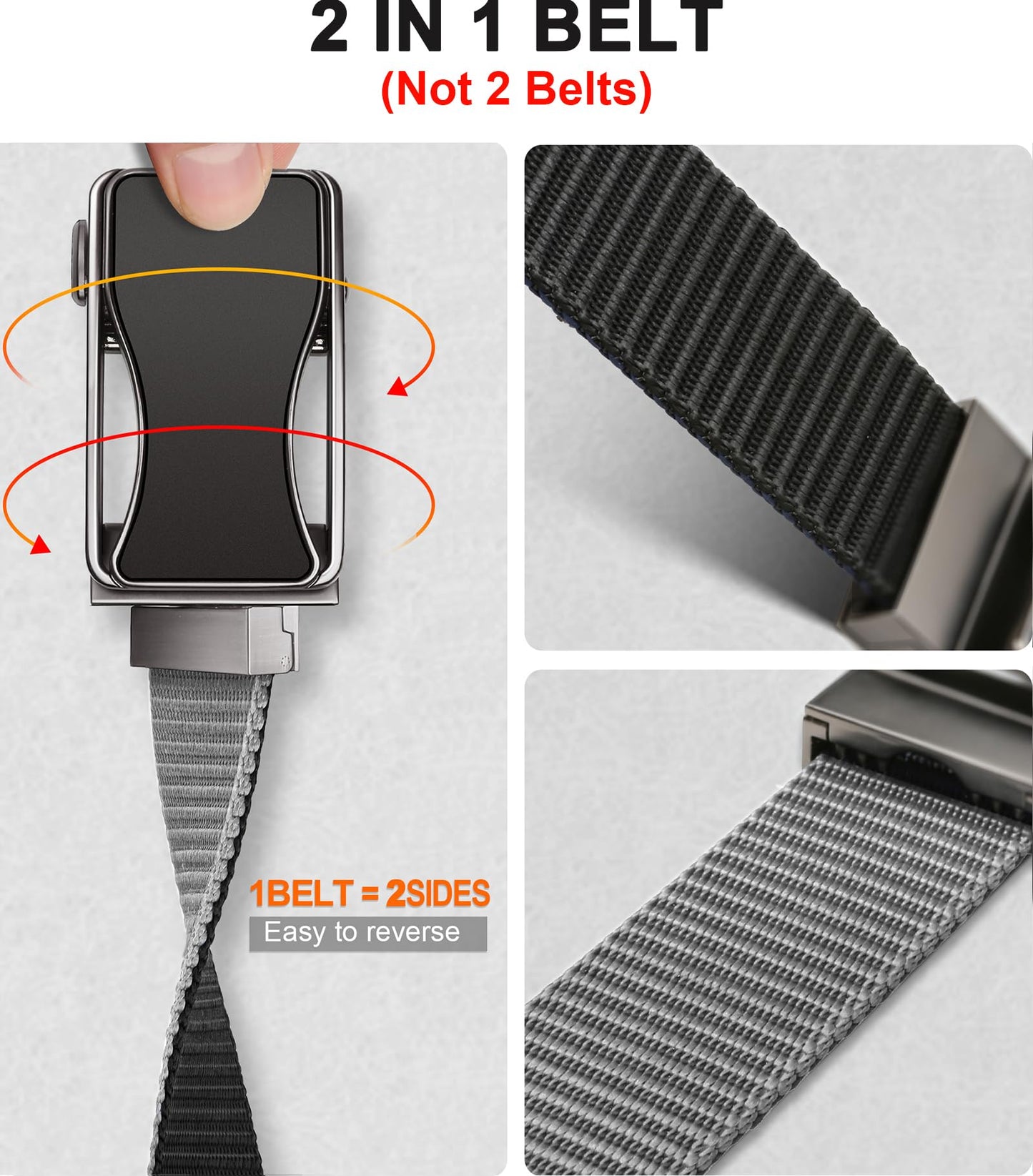 BULLIANT Mens Ratchet Belt Reversible,Web Nylon Casual Belt for Gift Men Golf Hiking Pants Jeans 2 In 1(Black/Gray,30"-36" Waist Adjustable)