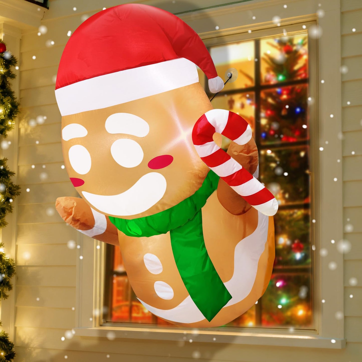TURNMEON Christmas Inflatable Gingerbread Man Broke Out from Window, Built-in Bright LED Lights 3.5FT Blow Up Xmas Decor, Indoor Outdoor Yard Garden Lawn Home Party Christmas Window Decorations