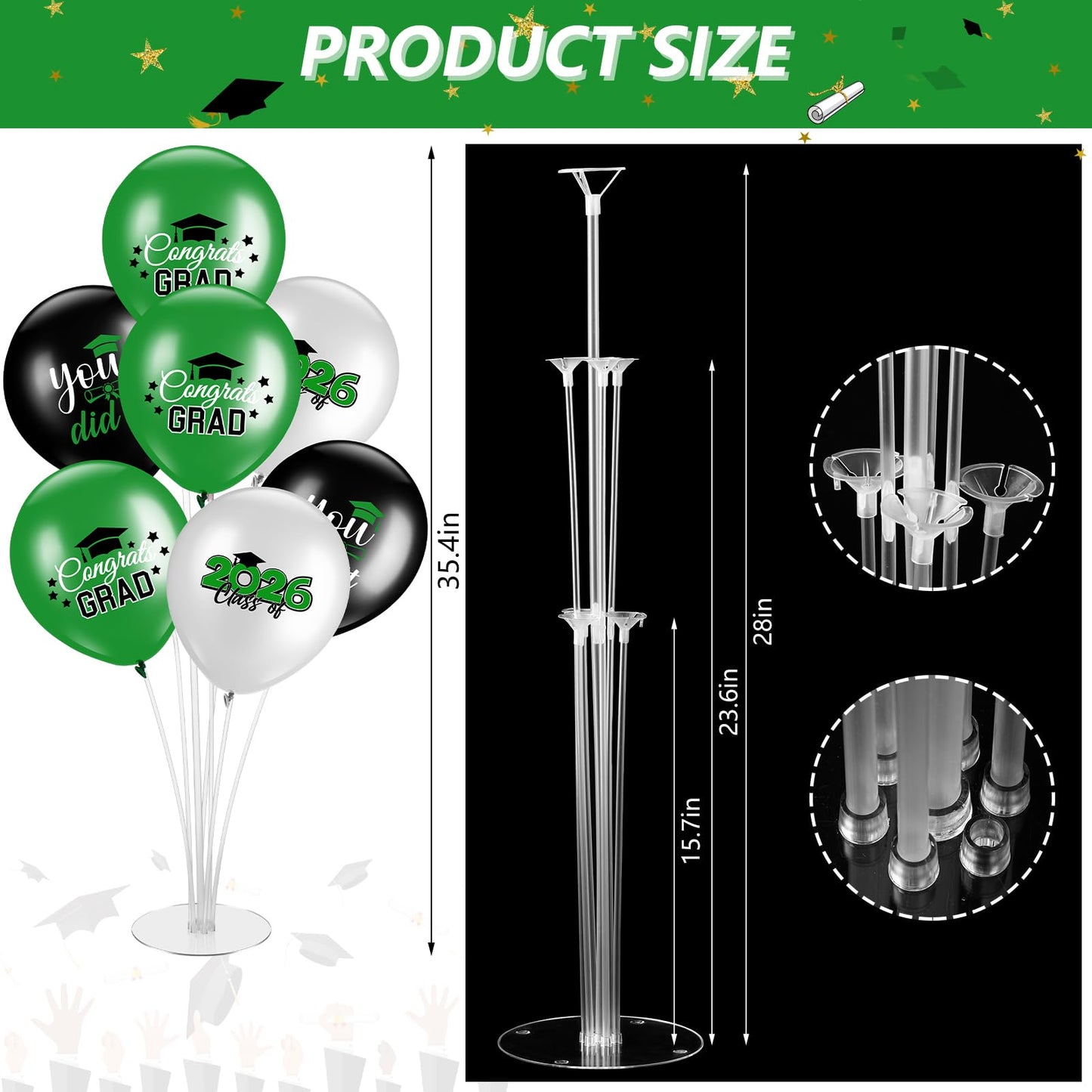 Relaxgiant 4 Set Graduation Party Balloon Stand Kits for Table Centerpieces Balloon Tables Holders with Congrats 2026 Graduation Party Decorations for School College Photo Props(Green)