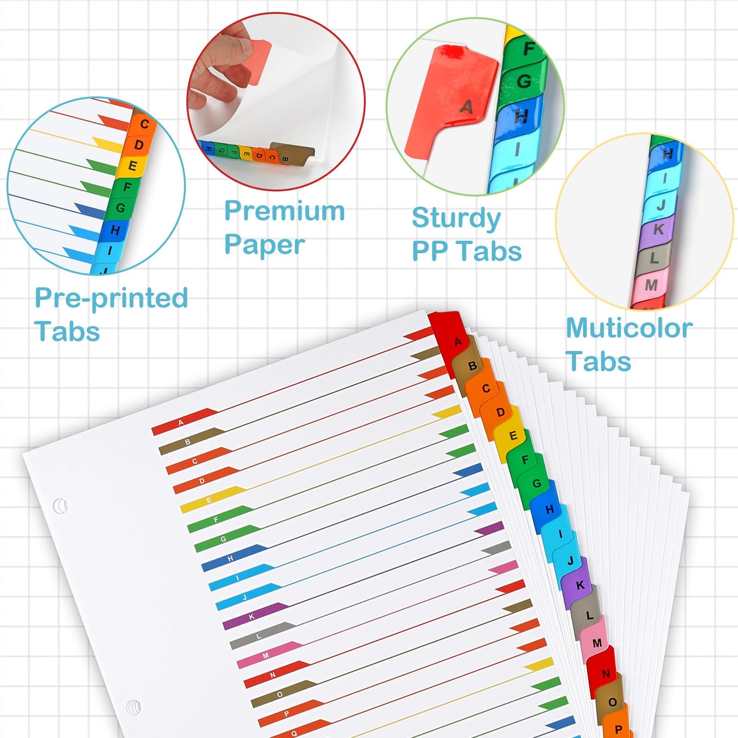 Alphabet Binder Dividers for 3 Ring Binder, COIDEA A-Z Dividers for 3 Ring Binder, Multicolor A-Z Binder Dividers with Customizable Table of Contents Page, ABC Alphabet Tabs for School Office