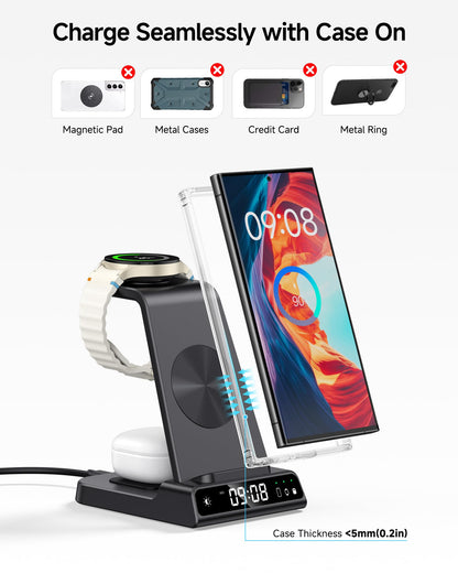 Wireless Charger for Samsung, 3 in 1 Wireless Charging Station for Samsung Galaxy S25 Ultra/S24 Ultra/S23/S22/Note 20/Z Flip 7/Fold 6, Charger for Samsung Galaxy Watch Ultra/8/7/6, Galaxy Buds 3/3 Pro