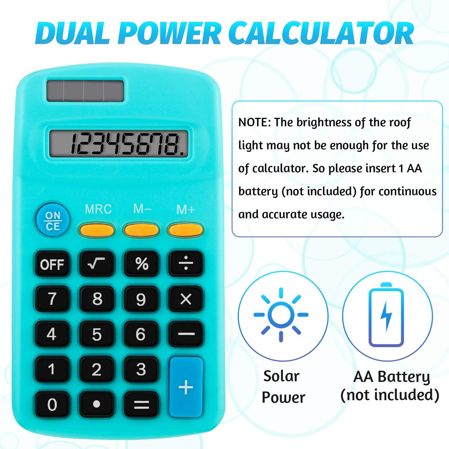 Weewooday 24 Pieces Small Basic Calculator 8 Digit Solar Battery Dual Power Mini Pocket Calculator for Kids Students Classroom Desktop Home Office, 6 Colors
