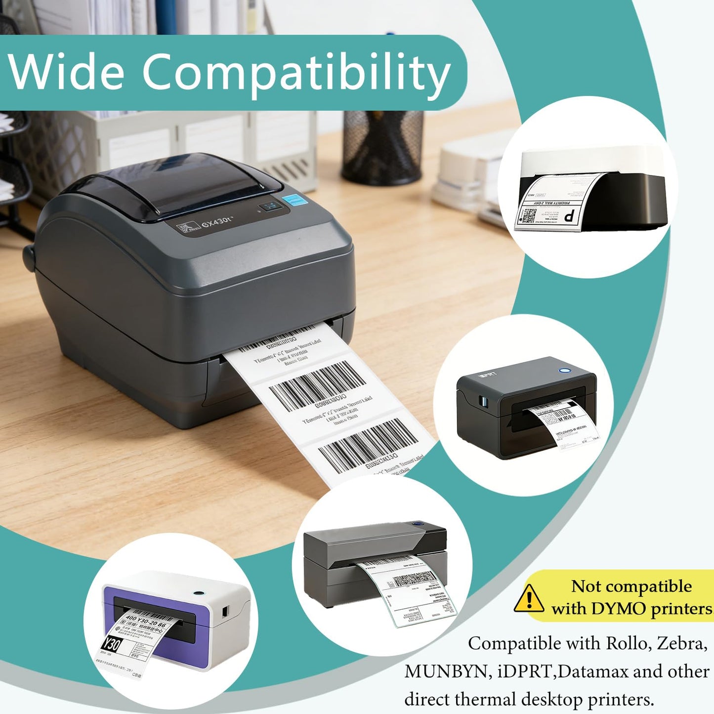 Volokitx 15 Rolls 2.25"x1.25" Direct Thermal Labels, 1000 Labels/Roll (15000 Labels), Self-Adhesive Address Barcode Sticker Label Rolls, Compatible with Zebra, Rollo, Munbyn & Most Thermal Printers