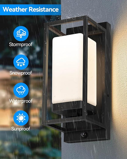 RAYVO Modern Outdoor Wall Light with Dusk to Dawn Sensor, Waterproof Exterior Lighting Fixtures with E26 Base, 3000K LED Bulb Included, Black Outdoor Sconce Lights for Porch Garage Entryway, 2 Pack