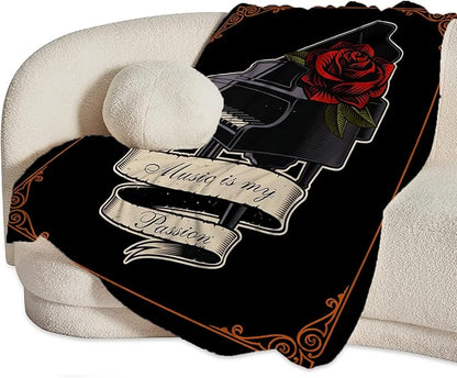 Piano Blanket Decor Gifts for Piano Teacher Flannel Fleece Fuzzy Throw Blanket Soft Warm Cozy Plush Music Blanket for Bed Couch Living Room Stuffed Decoration for Kids Adult 60"x50"
