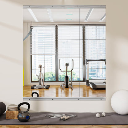 VooBang Home Gym Mirror - 3 PCS 16×56 inches, Large Frameless Wall Mounted Full Length Body Mirror for Dancing Studio, Exercise, Fineness, Yoga, Tempered Glass