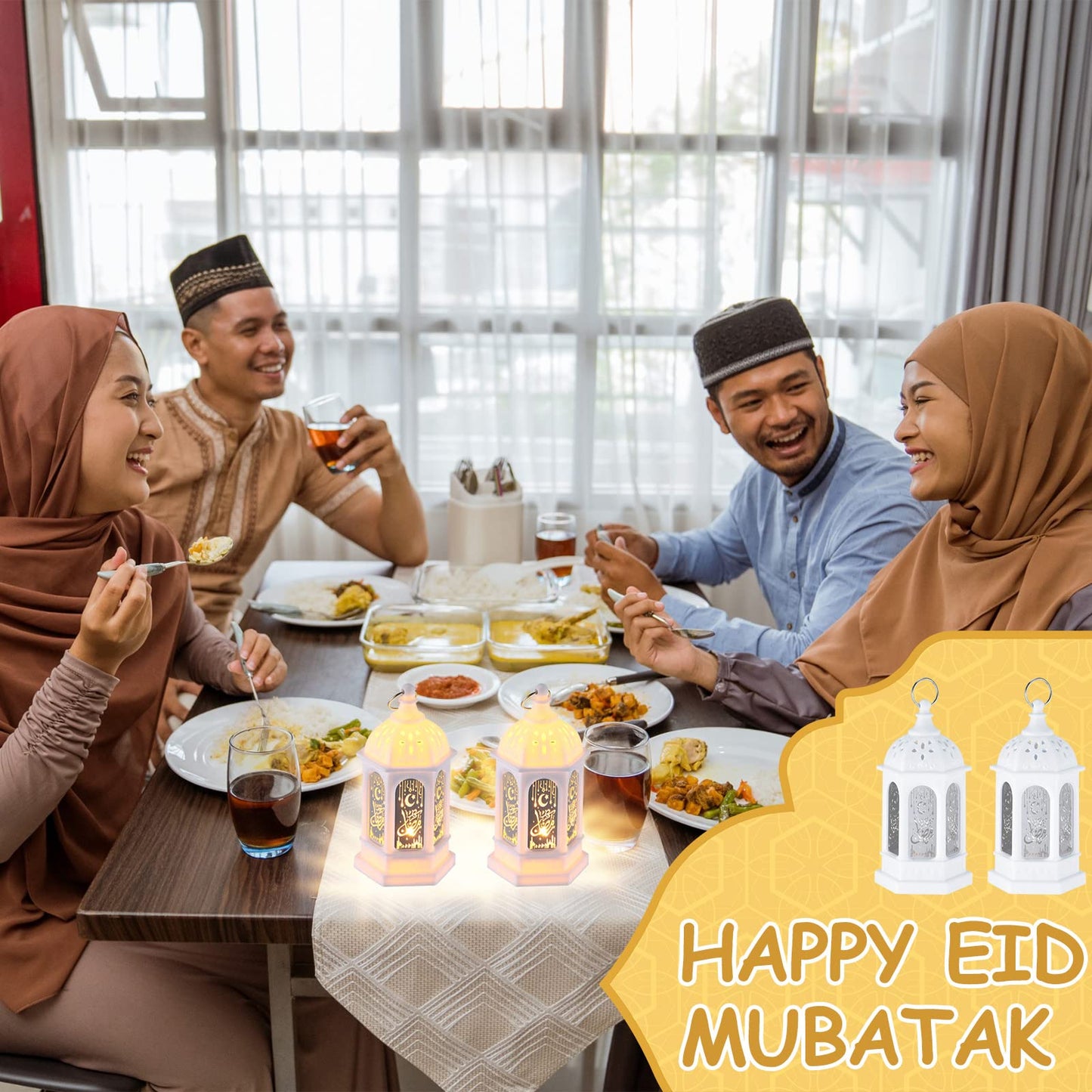 Threan 12 Pcs Ramadan Lantern Lights LED mini Eid Mubarak Lantern Gifts, Ramadan Decorations for Home Table Wall Eid Centerpieces Decor (White Meteor)