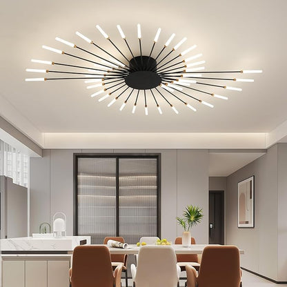 ziidoo Modern Ceiling Light, 42 Lights Metal Firework Designed Chic Led Lighting Fixture for Farmhouse Kitchen Dining Room Bedroom Hallway Living Room (Black)