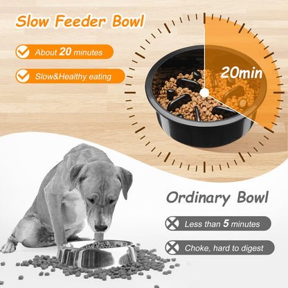COMESOON Slow Feeder Dog Bowl, Anti-Choking Puzzle Bowl, Bloat Stop Maze Dishes, Black