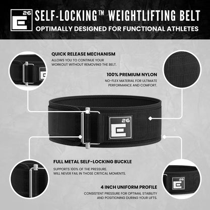Self-Locking Weight Lifting Belt - Premium Weightlifting Belt for Serious Functional Fitness, Power Lifting, and Olympic Lifting Athletes - Training Belts for Men and Women (Medium, Black)