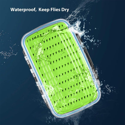 Gonex Fly Boxes for Fly Fishing Jig Boxes Two-Sided Waterproof Lightweight Fly Fishing Box Easy Grip Transparent Lid Fly Fishing Lures Box Sizes A+B+C, Green