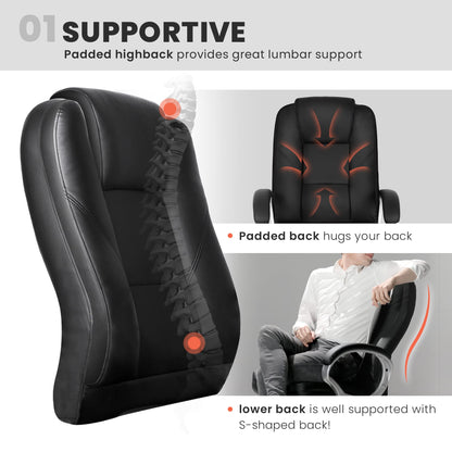 NEO CHAIR Office Desk Ergonomic Gaming Chair High Back Adjustable Computer Chair with Wheels and Lumbar Support Comfy Leather Executive Swivel (Jet Black)