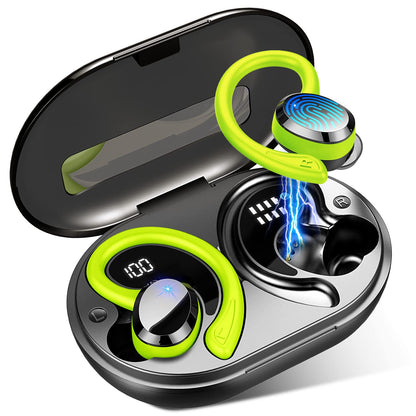 Wireless Earbud, Bluetooth 5.4 Headphones IP7 Waterproof for Sport, 48H Running Wireless Earphones with ENC Noise Cancelling Mic, Deep Bass Over Ear bud with Earhooks for Android, iOS, Workout, Green